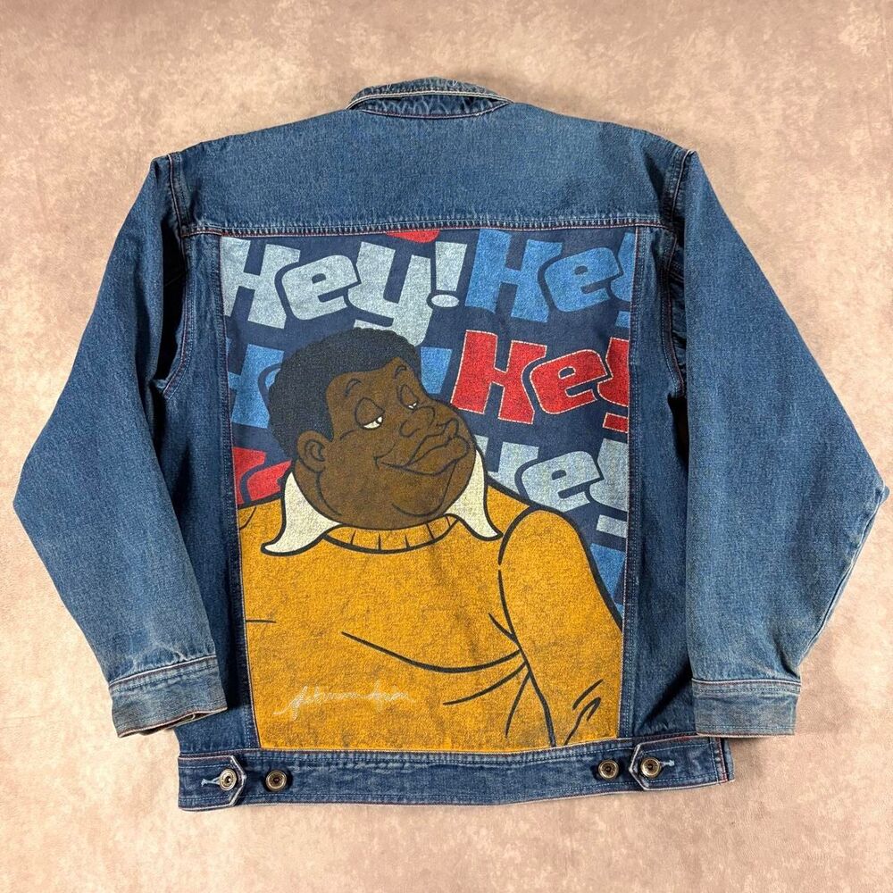 vintage y2k platinum fubu fat albert button up denim jacket